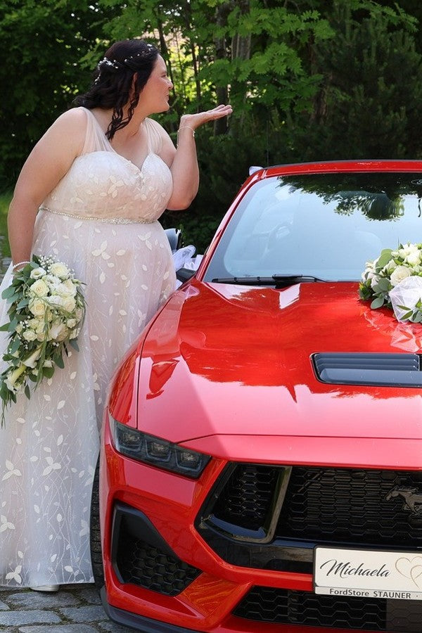 Plus Size Wedding Dresses V Neck A Line Tulle Lace Bridal Gowns