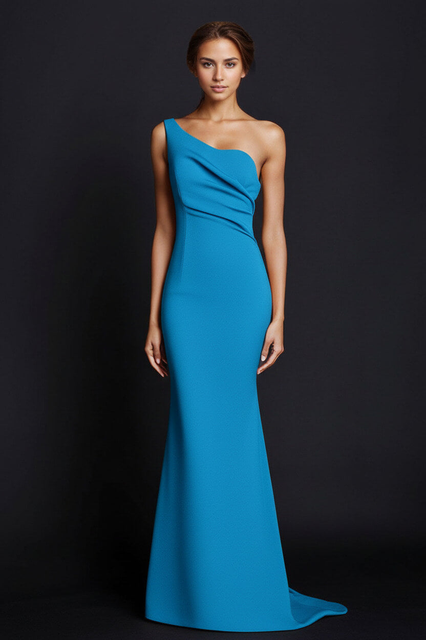 One Shoulder Khaki Wedding Guest Dress Mermaid Long Formal Dress