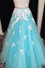Popular A-line Lace Prom Dresses Pearls Lace Up Evening Dress