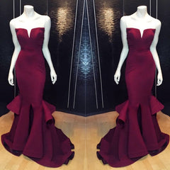 Popular Burgundy Mermaid Long Evening Dress Sexy Simple Notched Slit Prom Gown CJ0397