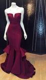 Popular Burgundy Mermaid Long Evening Dress Sexy Simple Notched Slit Prom Gown CJ0397
