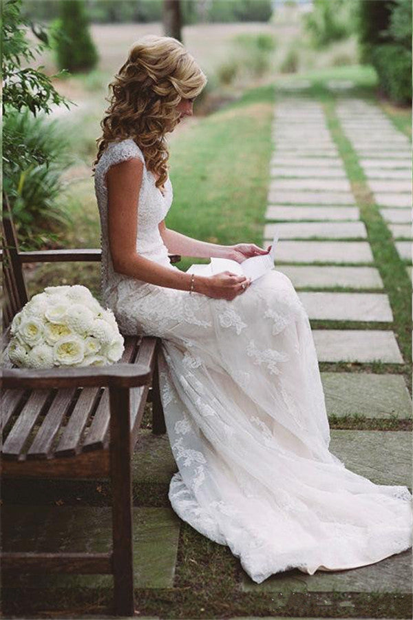 Popular Sheath Wedding Dresses Sleeveless Court Train Bridal Dress