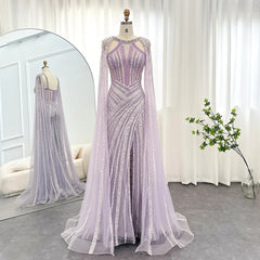Pretty Lilac Scoop Mermaid Evening Dress Split With Beadings Ruffle