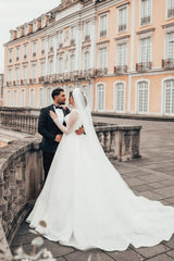 Pretty Long White A-line Bridal Gowns With Long Sleeves