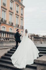 Pretty Long White A-line Bridal Gowns With Long Sleeves