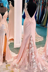 Pretty Spaghetti Straps Ruffles Backless Mermaid Prom Dresses With Appliques