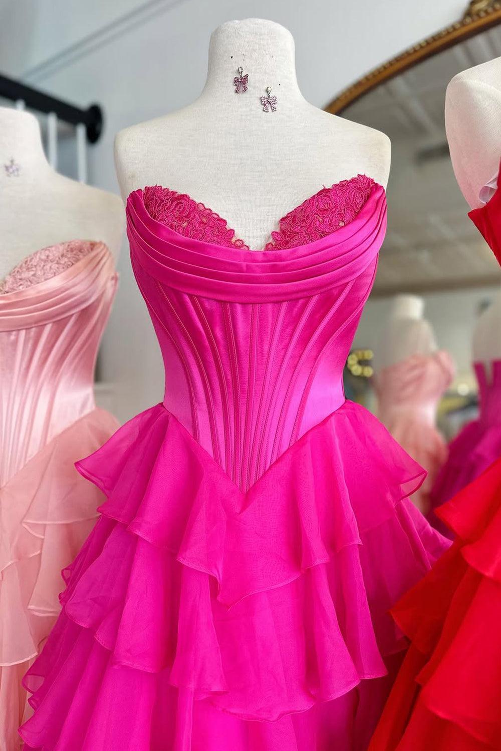 Suzhoufashion Pretty Sweetheart A-Line Satin Top Long Layered Chiffon Prom Dress With Slit Formal Evening Gown