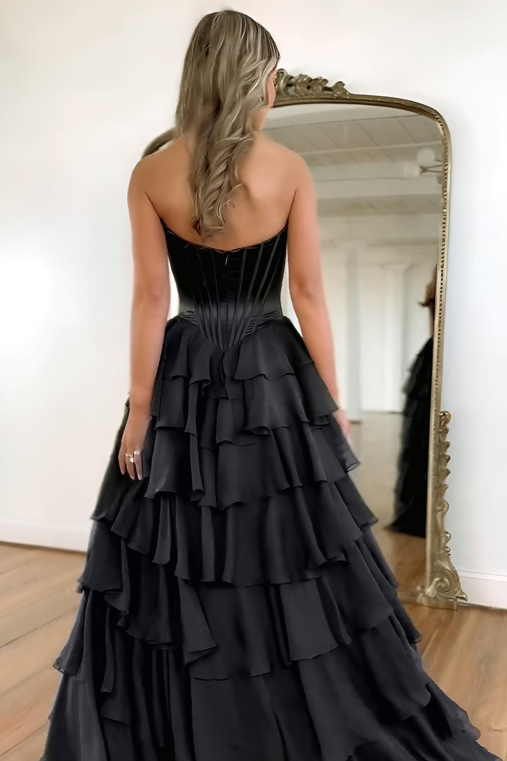 Suzhoufashion Pretty Sweetheart A-Line Satin Top Long Layered Chiffon Prom Dress With Slit Formal Evening Gown