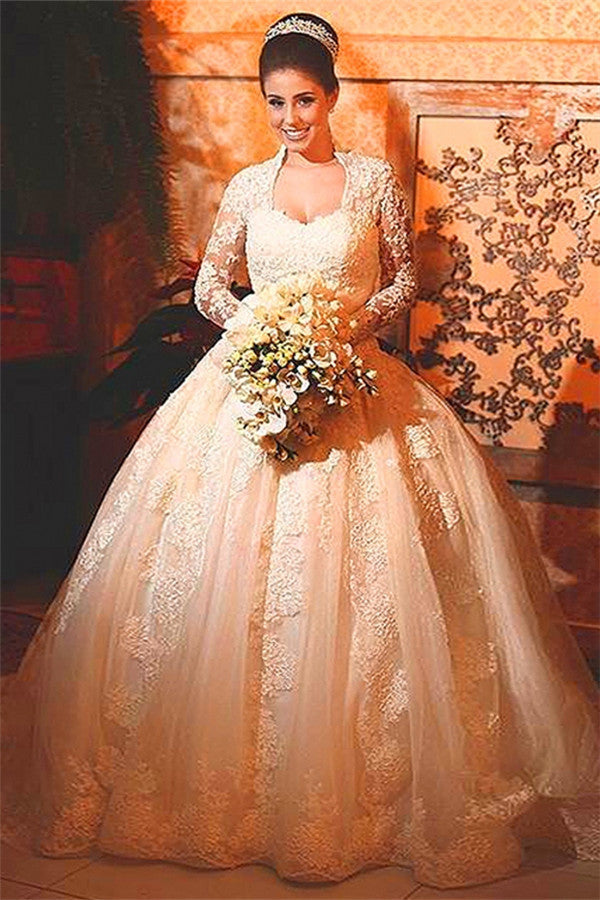 Princee Ball Gown Wedding Dress Long Sleeve Lace Bridal Gowns