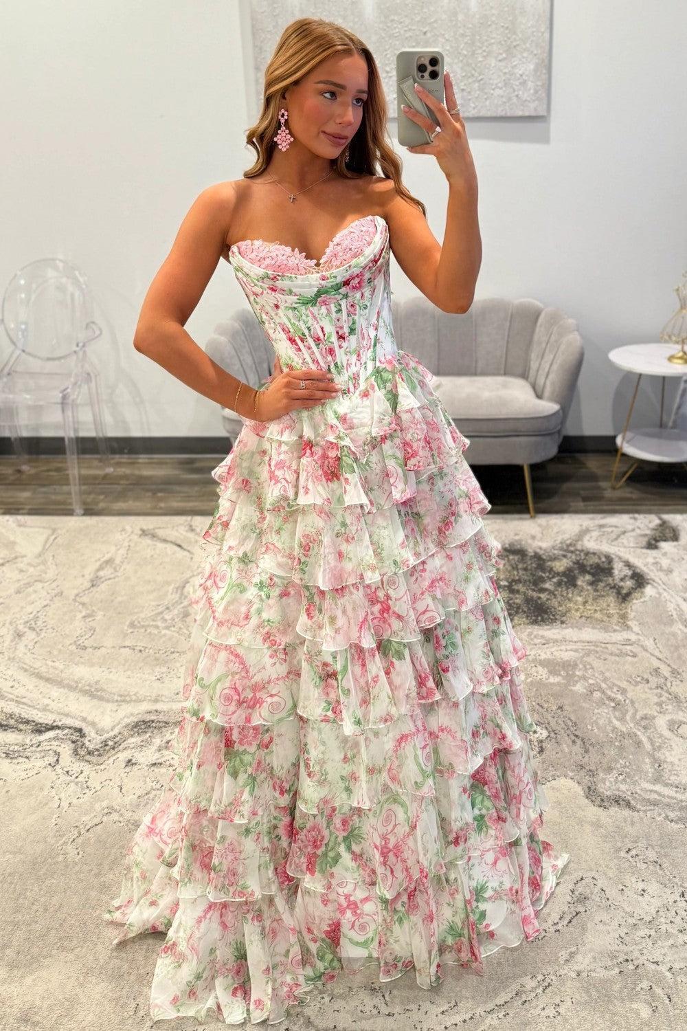 Suzhoufashion Princess A Line Sweetheart Pink Corset Prom Dress With Ruffles Appliques Formal Evening Gown