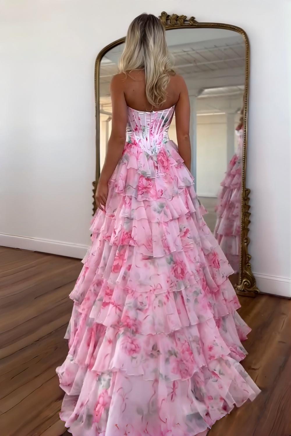 Suzhoufashion Princess A Line Sweetheart Pink Corset Prom Dress With Ruffles Appliques Formal Evening Gown