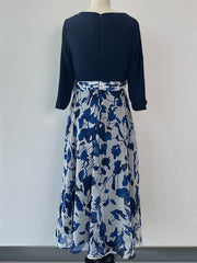 Princess A-Line V-Neck Floral Mother of the Bride Dress with 3/4 Sleeves and Ankle Length