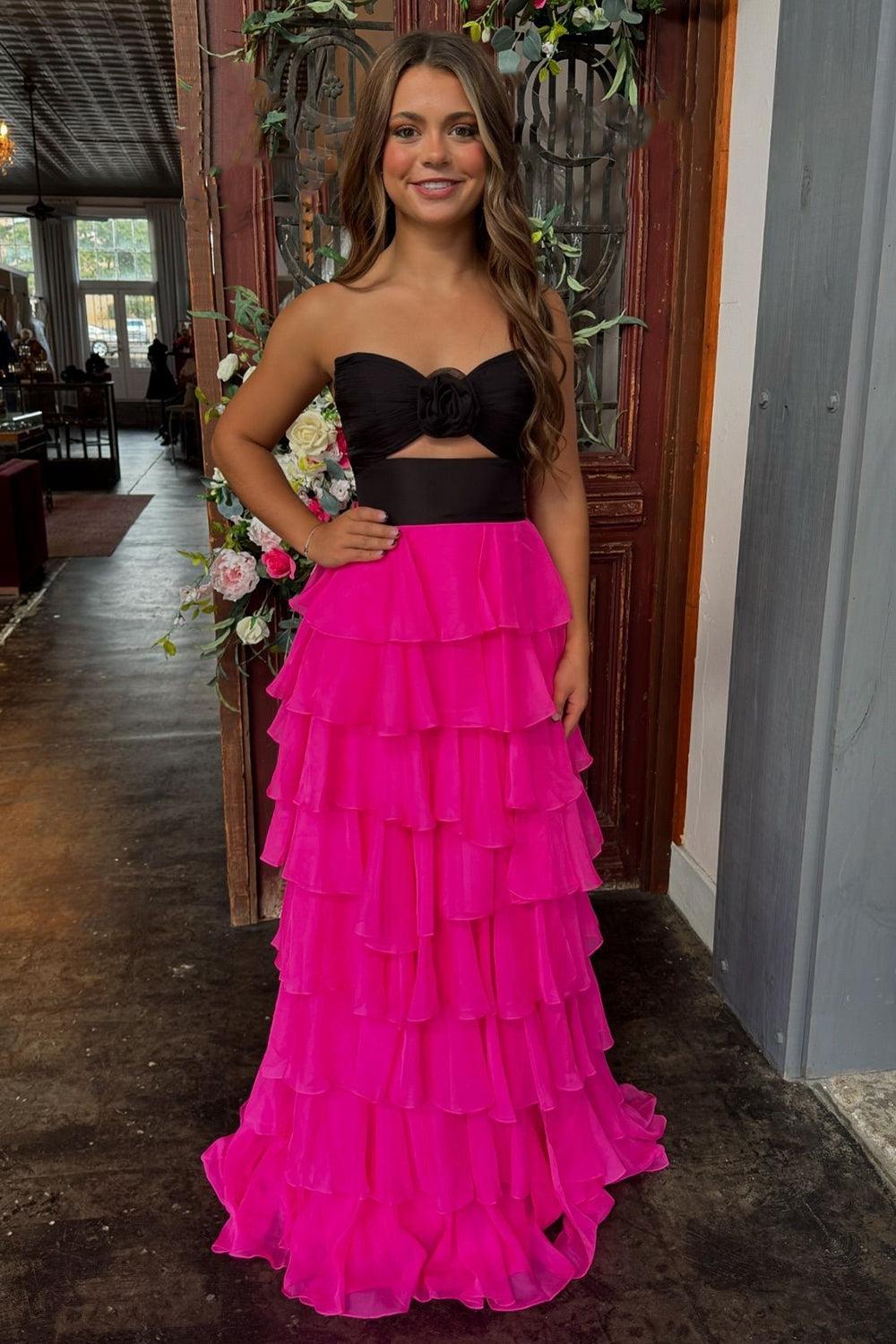 Princess Blush Prom Dress Sweetheart Ruffled Long Formal Dress With Slit