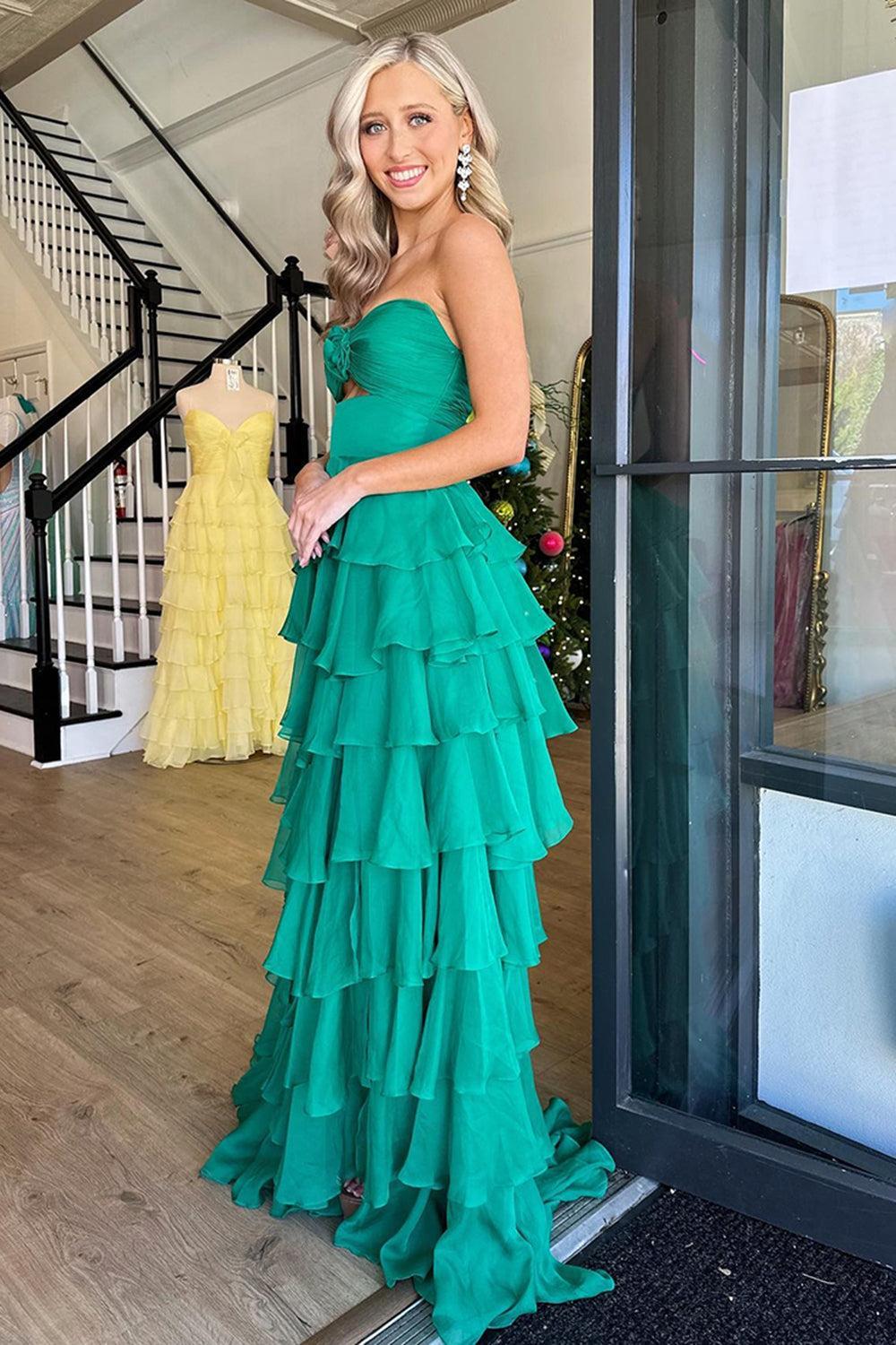 Princess Blush Prom Dress Sweetheart Ruffled Long Formal Dress With Slit
