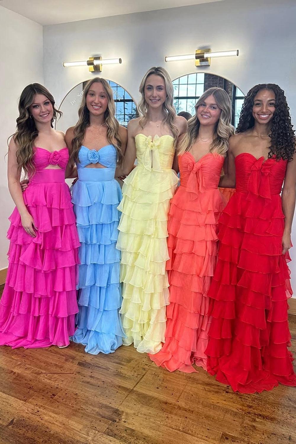 Princess Blush Prom Dress Sweetheart Ruffled Long Formal Dress With Slit