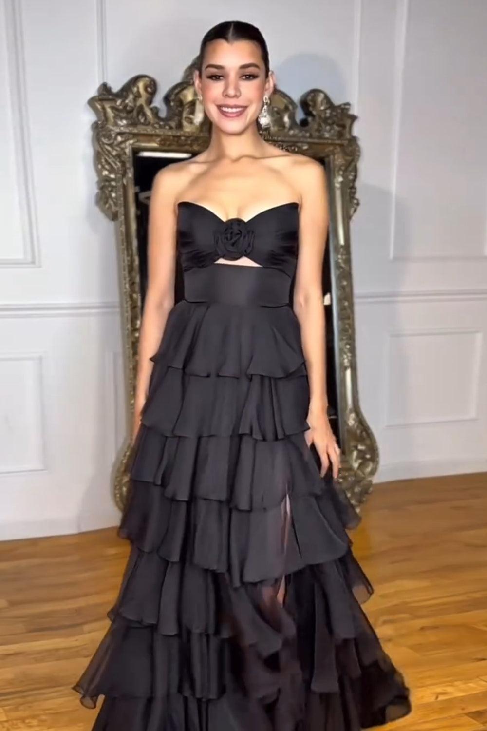 Princess Blush Prom Dress Sweetheart Ruffled Long Formal Dress With Slit