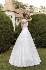 Princess Lace Sweetheart Bridal Gowns Crystals Cap Sleeve Wedding Dresses