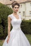 Princess Lace Sweetheart Bridal Gowns Crystals Cap Sleeve Wedding Dresses