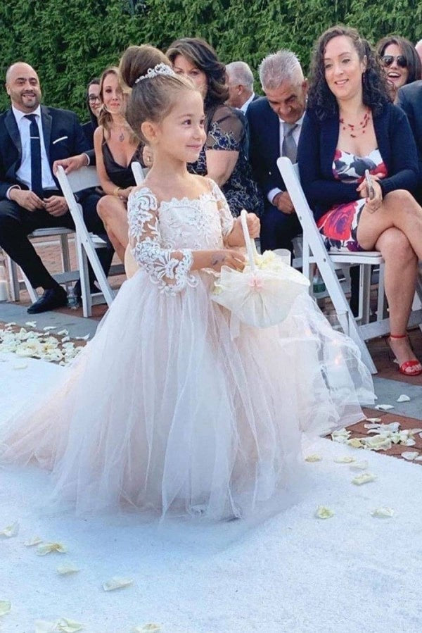 lace and tulle flower girl dress Lace off the shoulder Tulle Flower Girl Dress