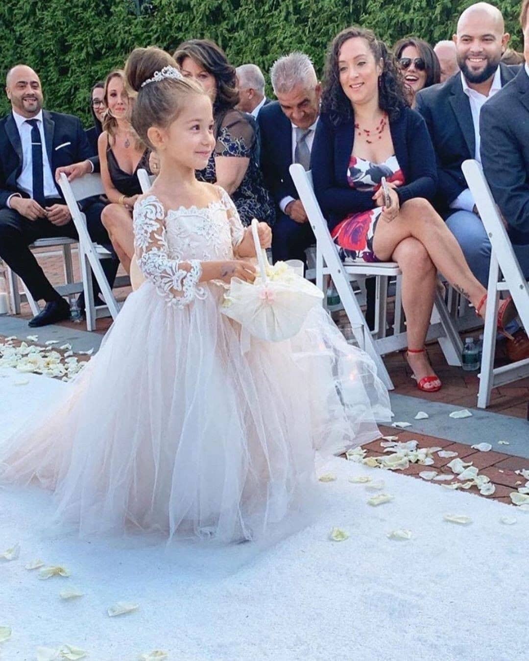 Princess Lace Tulle Flower Girl Dress With Sleeves On Sale