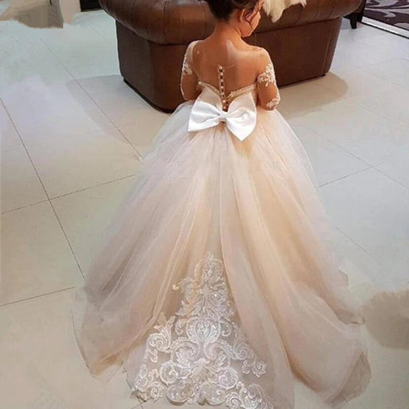 Princess Lace Tulle Flower Girl Dress With Sleeves On Sale