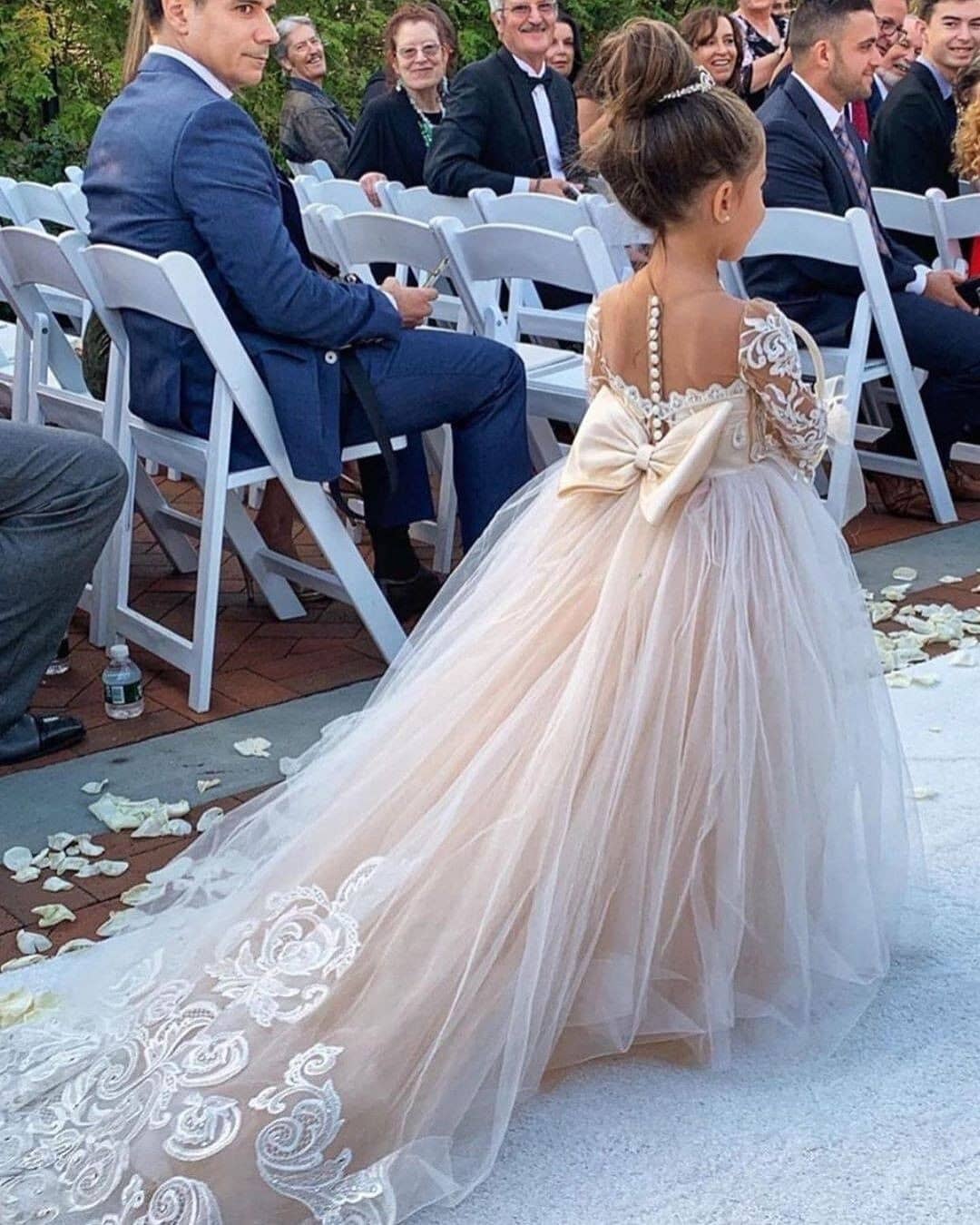 Princess Lace Tulle Flower Girl Dress With Sleeves On Sale