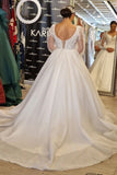 Princess Long V-Neck Long Lace Bridal Dress With Long Sleevess