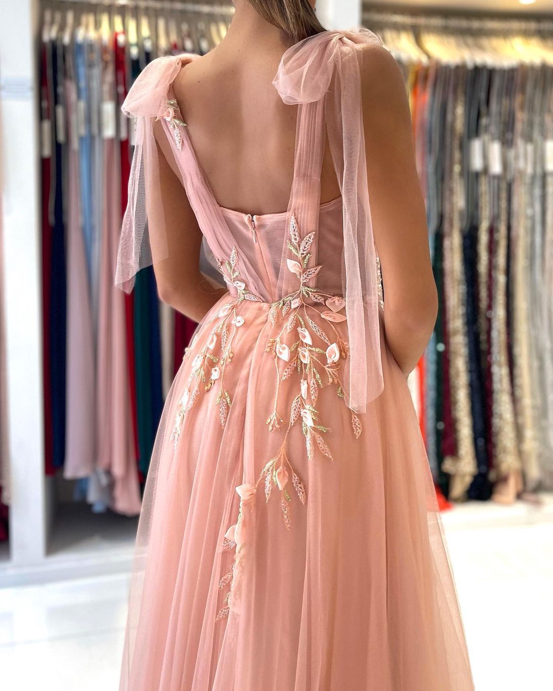 coral a line prom dress BABARONI Lace Dusty Sage Prom Dresses A-line Scoop Floral Ruched Pleated Beaded Sequins Appliqued
