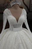 Princess V-neck Glitter A-line Wedding Dresses With Sleeves