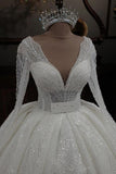 Princess V-neck Glitter A-line Wedding Dresses With Sleeves