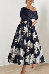 Printed Floral One-Shoulder A-Line Mother of the Bride Gown