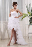 Prom Dresses Sweetheart Sleeveless Hi-lo Organza Sheath Tiered Zipper White Evening Gowns