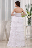 Prom Dresses Sweetheart Sleeveless Hi-lo Organza Sheath Tiered Zipper White Evening Gowns