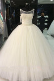 Puffy Tulle Wedding Ball Gowns Beading Pearls Bridal Gown