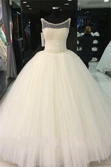 Puffy Tulle Wedding Ball Gowns Beading Pearls Bridal Gown