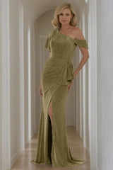 Pure Color Off the Shoulder Mermaid Trumpet Long Mother of the Bride Dress With Short Sleeves