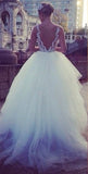 Pure White Princess Ball Gown Wedding Dress Sheer Nude Tulle Bridal Gwons with Pearls TB0310