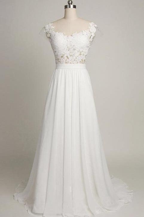 Pure White Wedding Dress Lace Chiffon Open Back Bridal Shower Dress BA4218