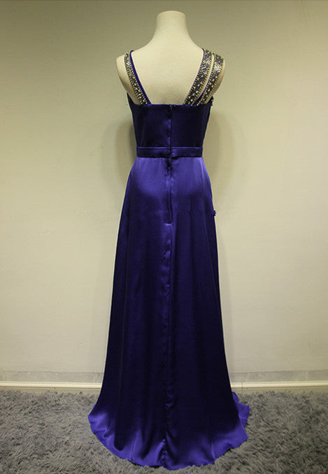 Purple Evening Dresses Chiffon Beaded Bowknot Long Wedding Guest Dresses