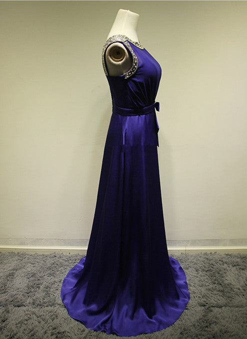 Purple Evening Dresses Chiffon Beaded Bowknot Long Wedding Guest Dresses