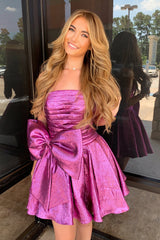 Purple Homecoming Dress Sweetheart Corset A Line Short Prom Dress With Bow