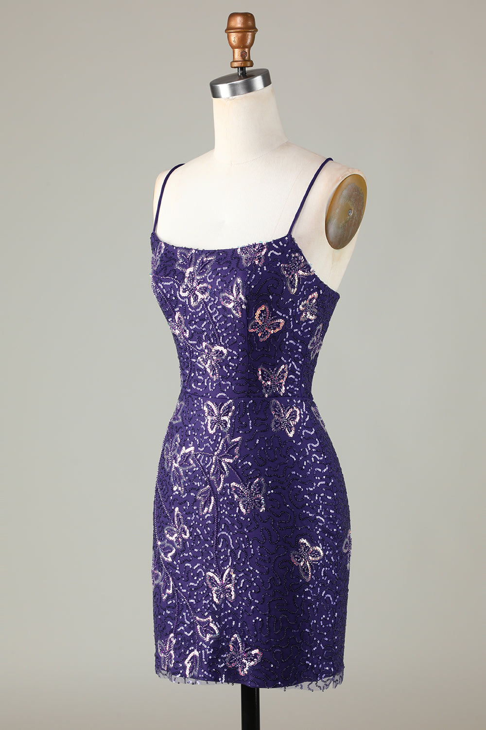 Purple Homecoming Dresses Butterflies Tight Beaded Sequin Short Cocktail Dresses