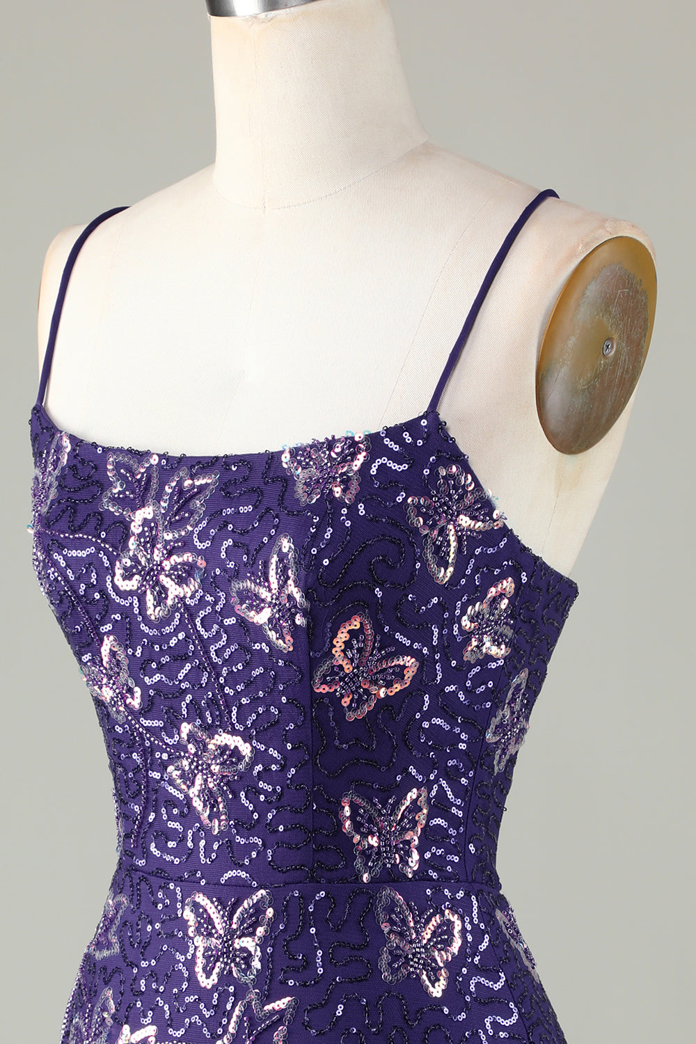 Purple Homecoming Dresses Butterflies Tight Beaded Sequin Short Cocktail Dresses