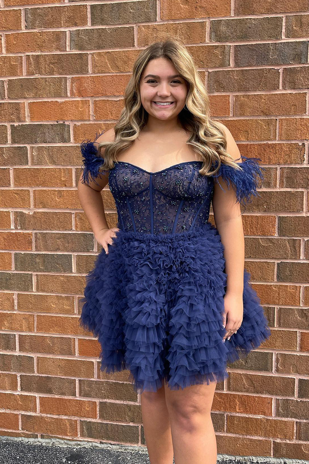 Purple Homecoming Dresses Corset A-Line Short Cocktail Dresses with Feathers