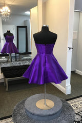 Purple Homecoming Dresses Corset A-Line Strapless Satin Short Cocktail Dresses
