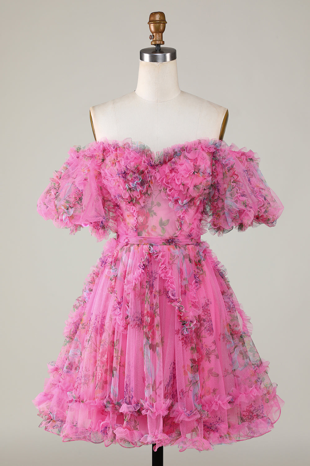 Purple Homecoming Dresses Floral A-Line Short Cocktail Dresses