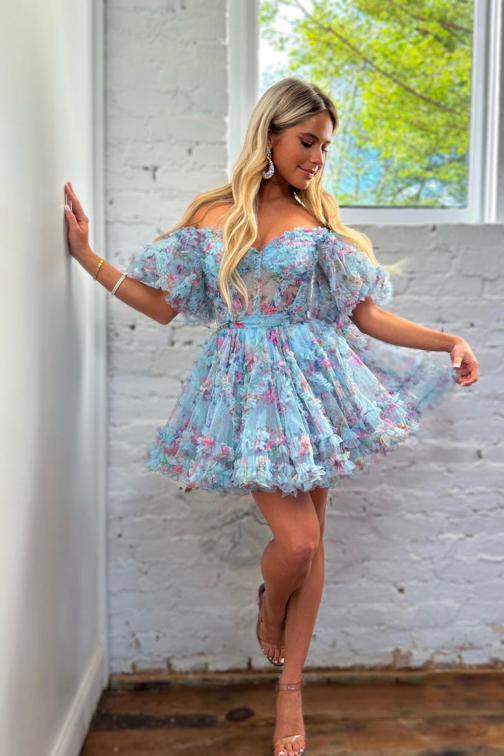 Purple Homecoming Dresses Floral A-Line Short Cocktail Dresses