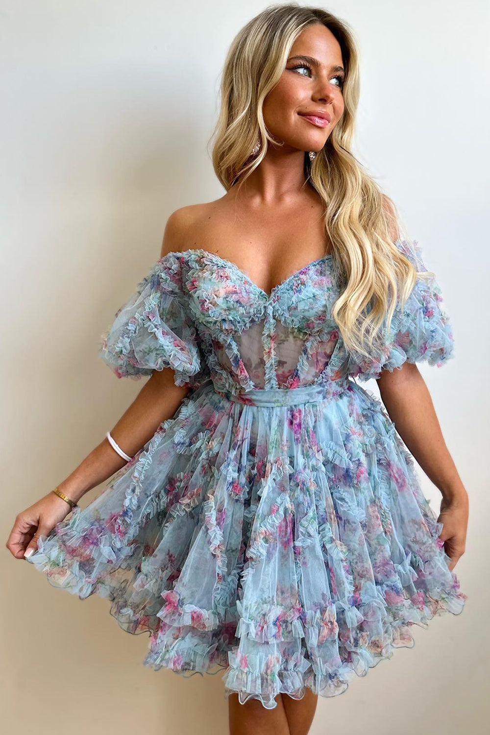 Purple Homecoming Dresses Floral A-Line Short Cocktail Dresses