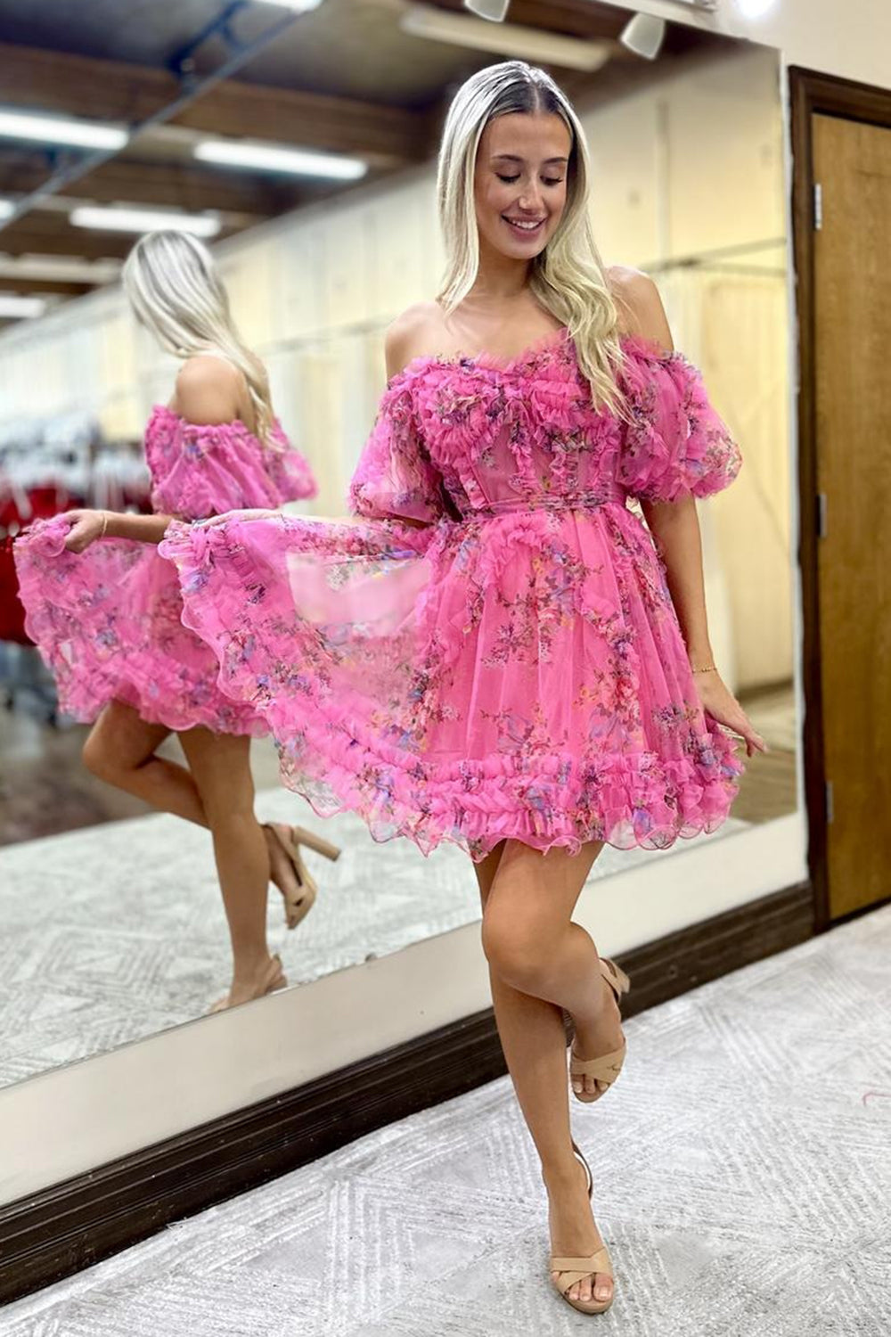 Purple Homecoming Dresses Floral A-Line Short Cocktail Dresses