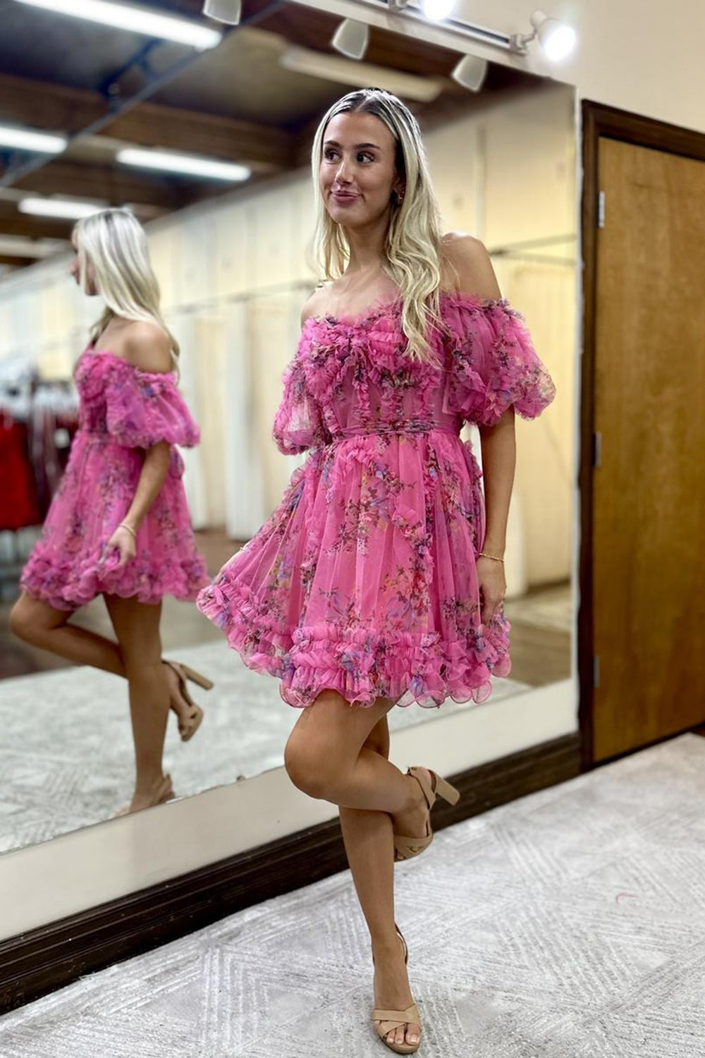 Purple Homecoming Dresses Floral A-Line Short Cocktail Dresses